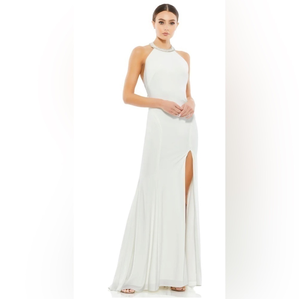 Ieena MacDuggal Beaded Halter Jersey Evening Gown Size 6‎